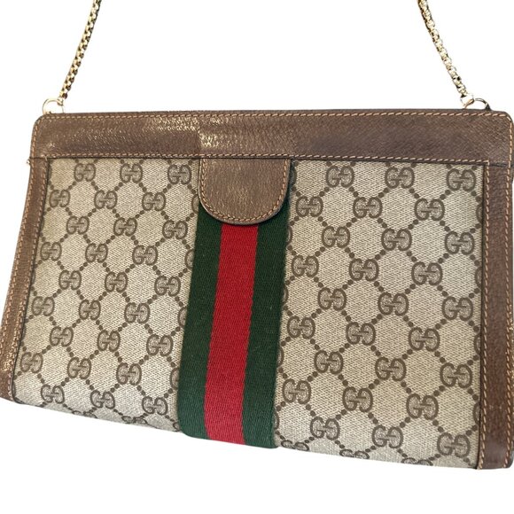 Gucci Vintage Sherry Line Red/gGreen Web Converted Clutch bag . - Picture 9 of 13